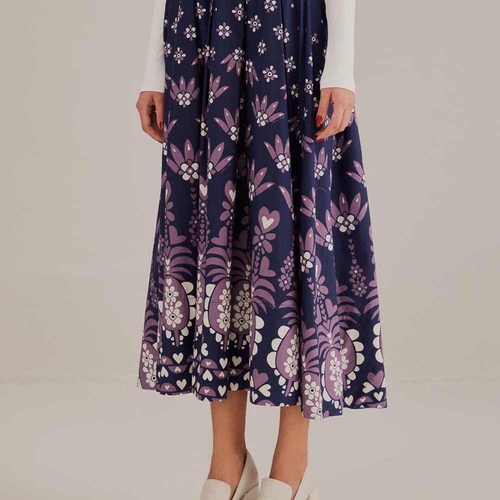 FARM Rio Dark Blue Ainika Martina Midi Skirt NWT